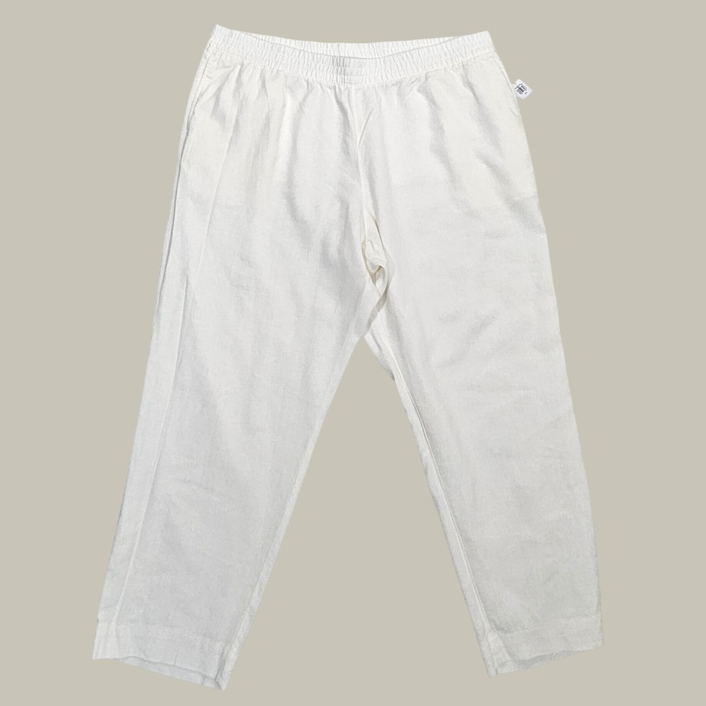 Old Navy Linen Pants Women XXL NEW Pull On Crop Straight Leg White Loose Flowy